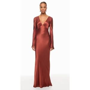 Shona Joy Lino Open Back Tie Red Gown Size 4